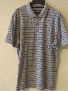 Men's Grey Striped Polo Shirt - Classic Short Sleeve
